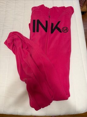INK Pink Zip-Up Onesie with Black Logo